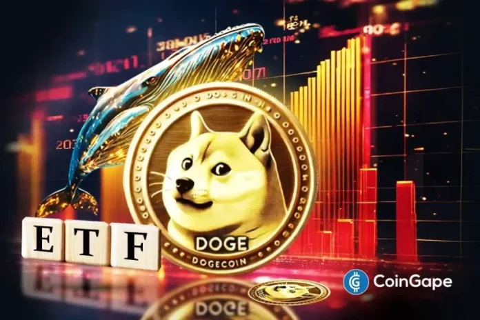 Dogecoin (DOGE) is once again seeing an uptick in trading activity following the crypto market correction earlier this week. whales have been aggressive buying the dips with a massive 2 billion DOGE scooped off the market. Experts predict that the Dogecoin price could potentially see a rally of 195% to all-time high. DOGE Eyes Rally
The post <a href="https://coingape.com/expert-sees-195-doge-upside-amid-strong-whale-activity-dogecoin-etf-odds-at-99/">Expert Sees 195% DOGE Upside Amid Strong Whale Activity, Dogecoin ETF Odds at 99%</a> appeared first on <a href="https://coingape.com/">CoinGape</a>.