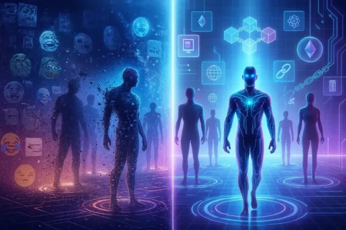 Memes have shaped the internet’s personality over the past decade, flooding its systems with inside jokes that have become generational, along with political commentary that even leading political figures now discuss. However, memes have become repetitive, and the jokes feel overdone. With no depth behind them, people no longer feel the same level of resonance.
The post <a href="https://coingape.com/blog/why-meme-culture-is-evolving-and-shifting-toward-purpose-consciousness-and-culture/">Why Meme Culture Is Evolving and Shifting Toward Purpose, Consciousness, and Culture</a> appeared first on <a href="https://coingape.com/">CoinGape</a>.